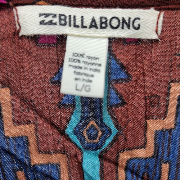 Billabong Women's Multicolor Geometric Print 3/4 Sleeve V-neck Dress Size Large - Picture 6 of 7